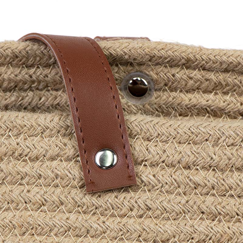 Natural Jute Tote Bag Bucket Shape Leather Handle 1