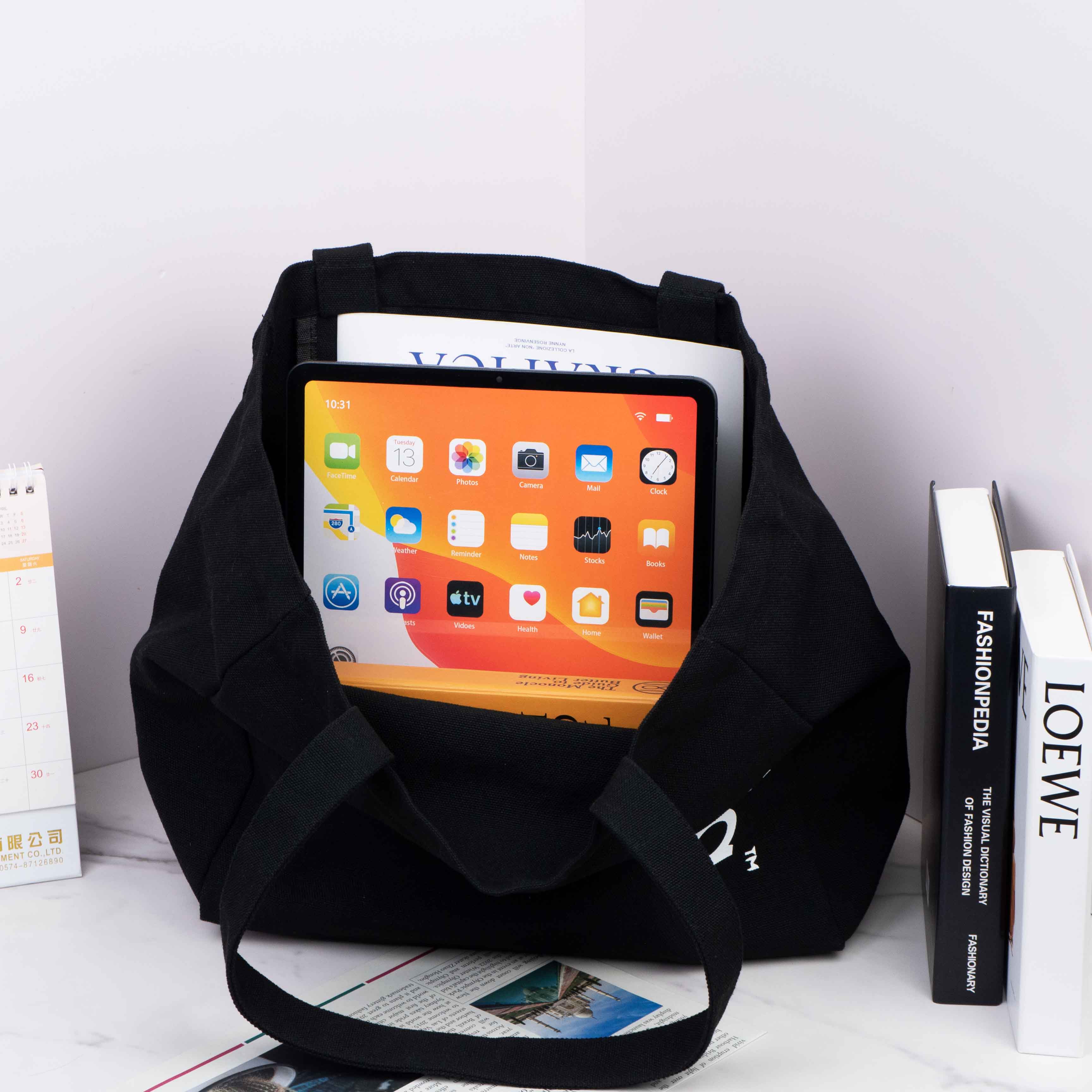 Black canvas tote bag