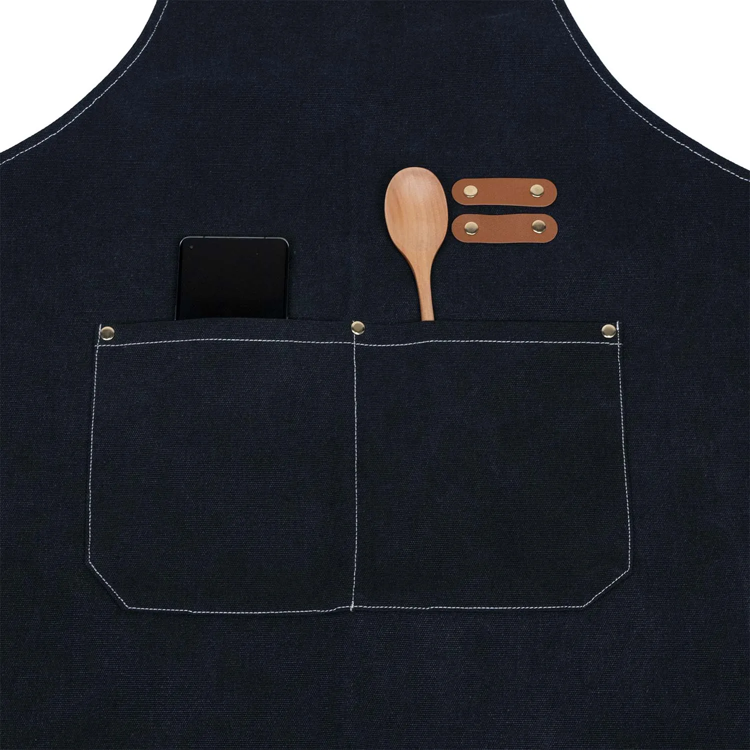 Black denim apron with pocket