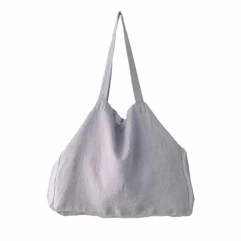 Gray linen tote bag