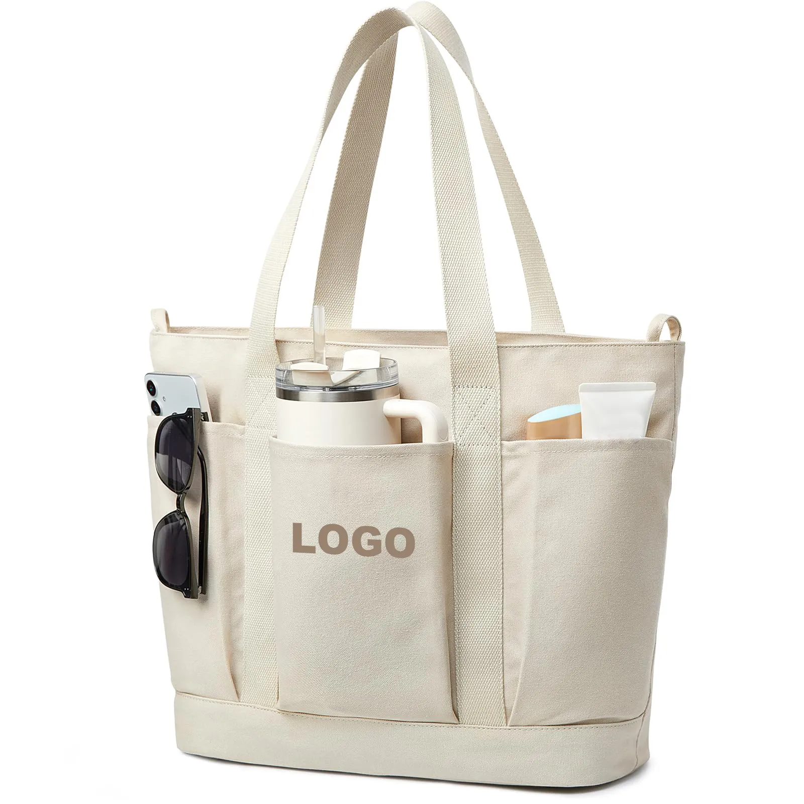 white tote bag with pocket