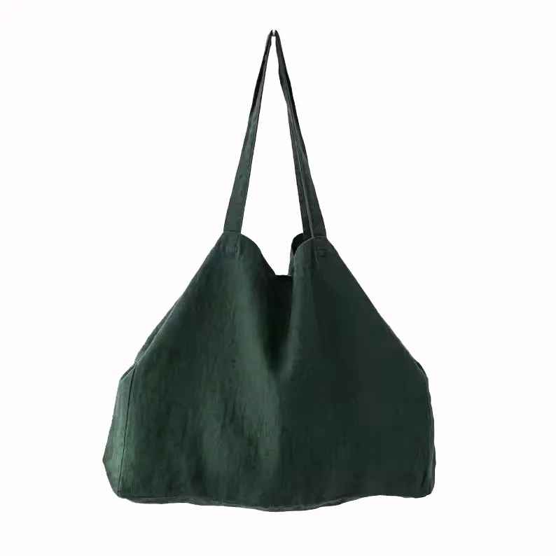 Green linen tote bag