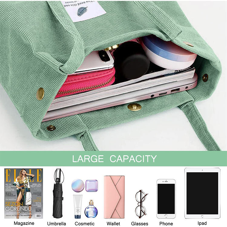 Corduroy Tote Bag With Inner Pocket 1