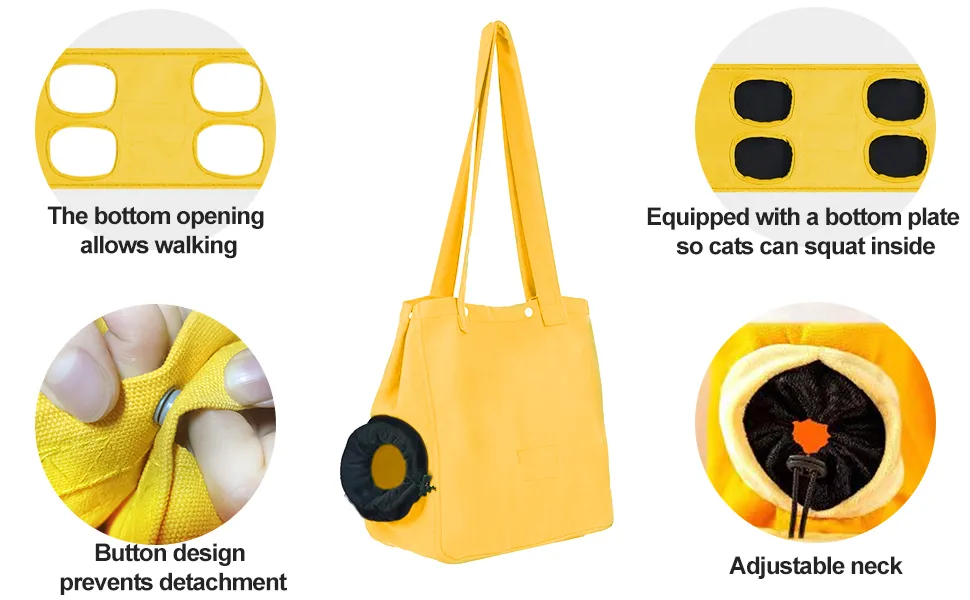 Cat canvas tote bag with leg openings for walking and adjustable neck design