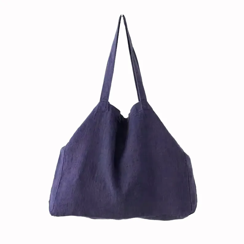 Blue linen tote bag