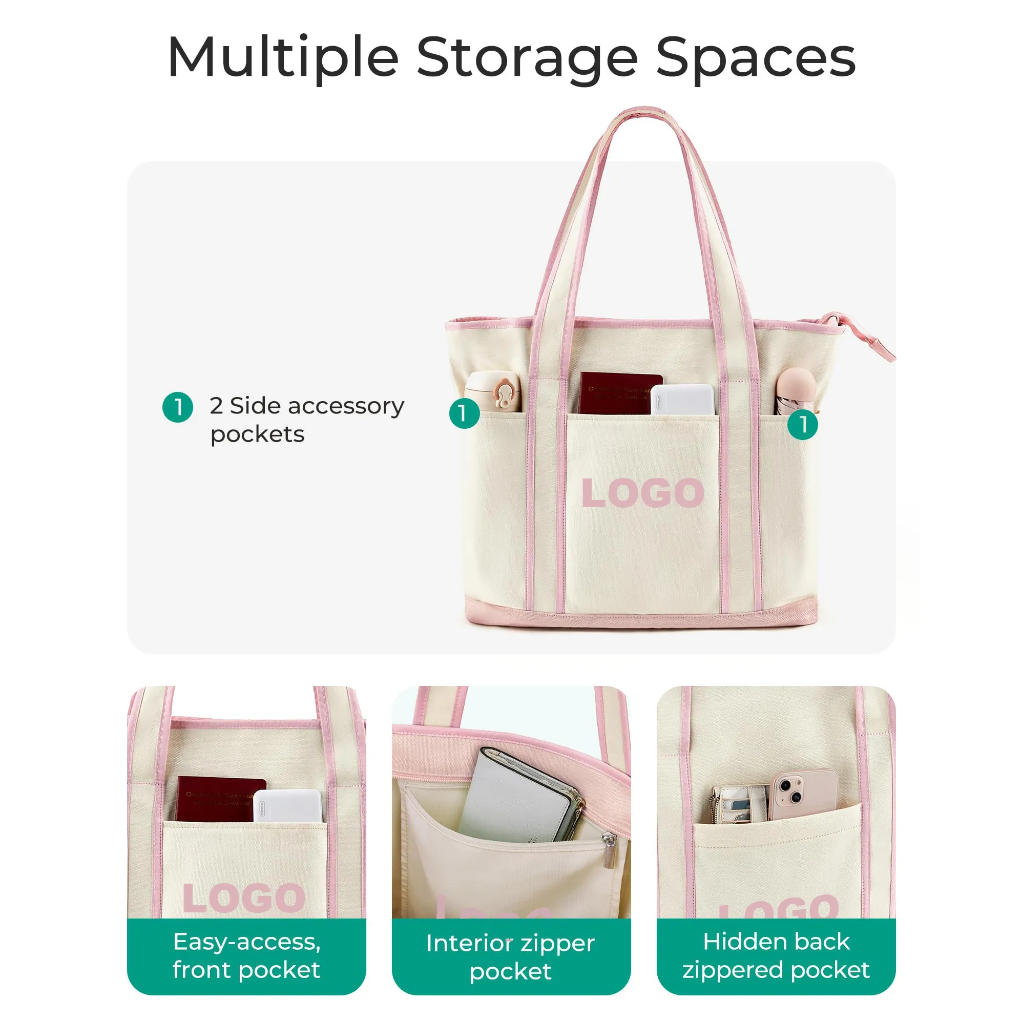 Canvas tote bag with pockets 1