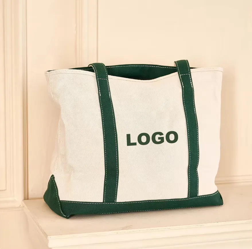 Green trim canvas bag