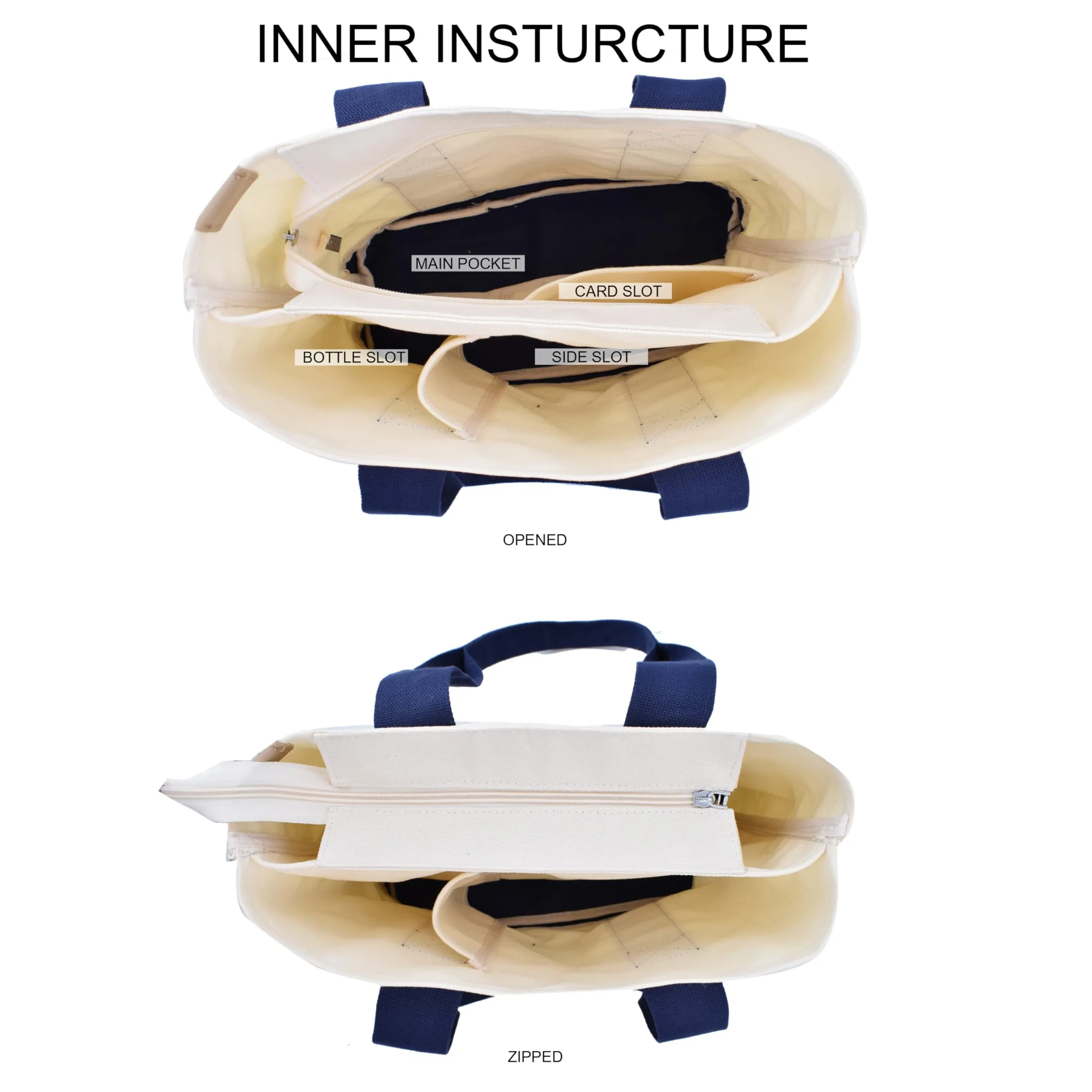 Wholesale zippered tote bag made from heavy-duty cotton canvas