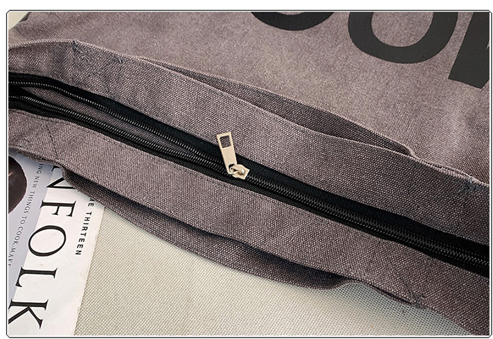 Letter Shoulder Canvas Tote Bag With Zipper 1