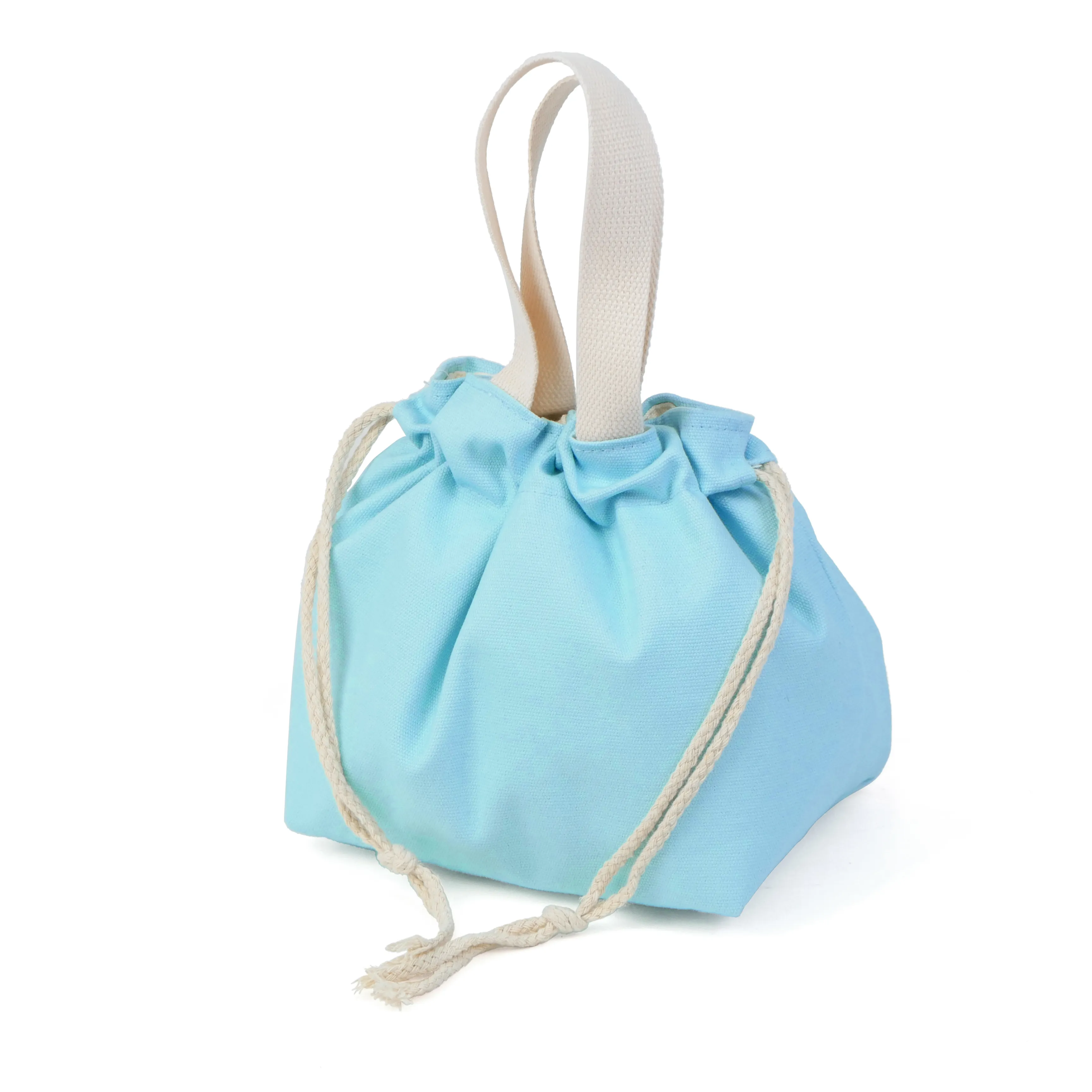 blue drawstring tote bag